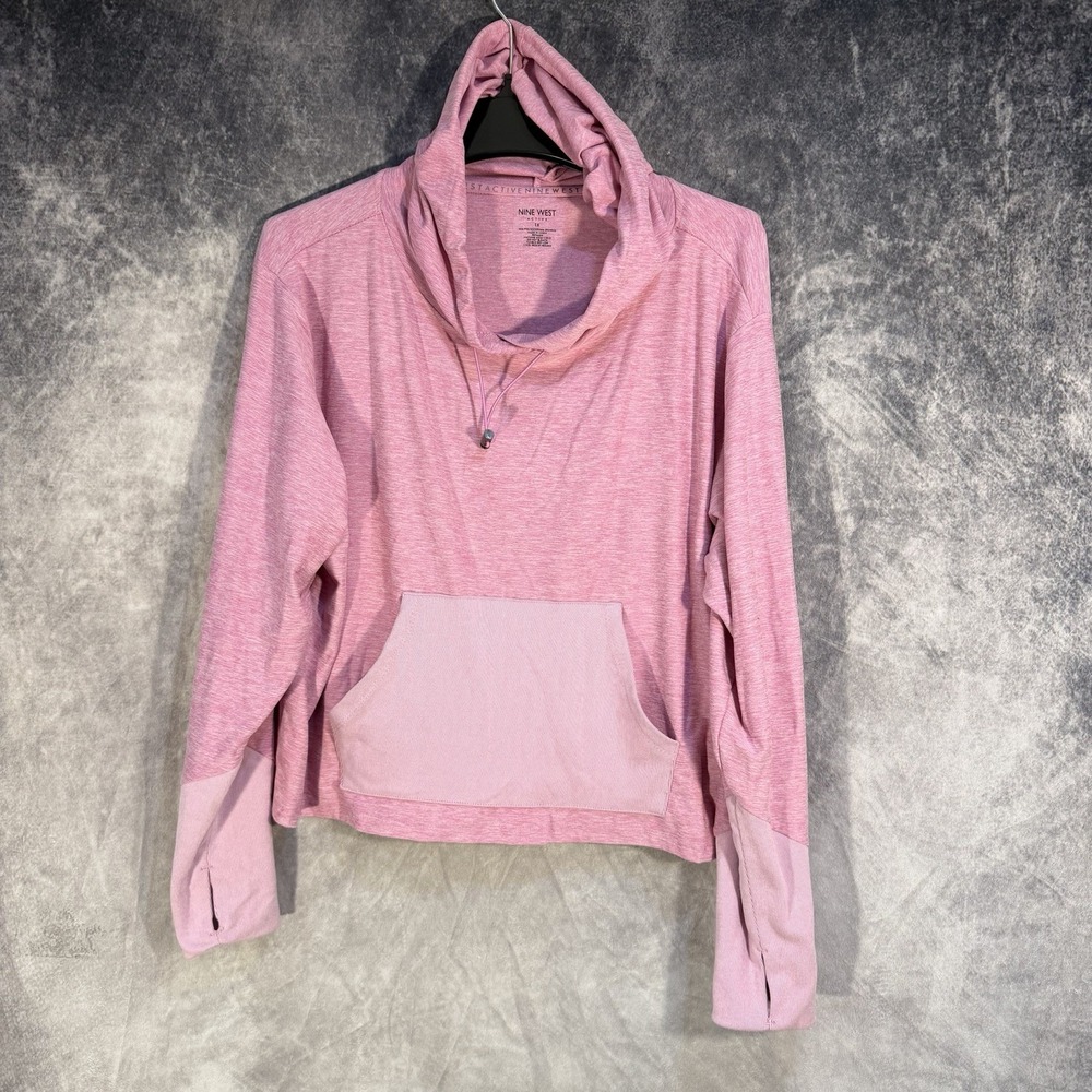 Nine West‎ Pullover Drawstring Hoodie Cowl Neck Stretch Pink 1X  Activewear